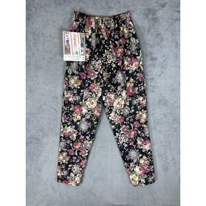 New Palmettos Roydon Wear Pants Girls 12 Black Floral Elastic Waist VTG USA